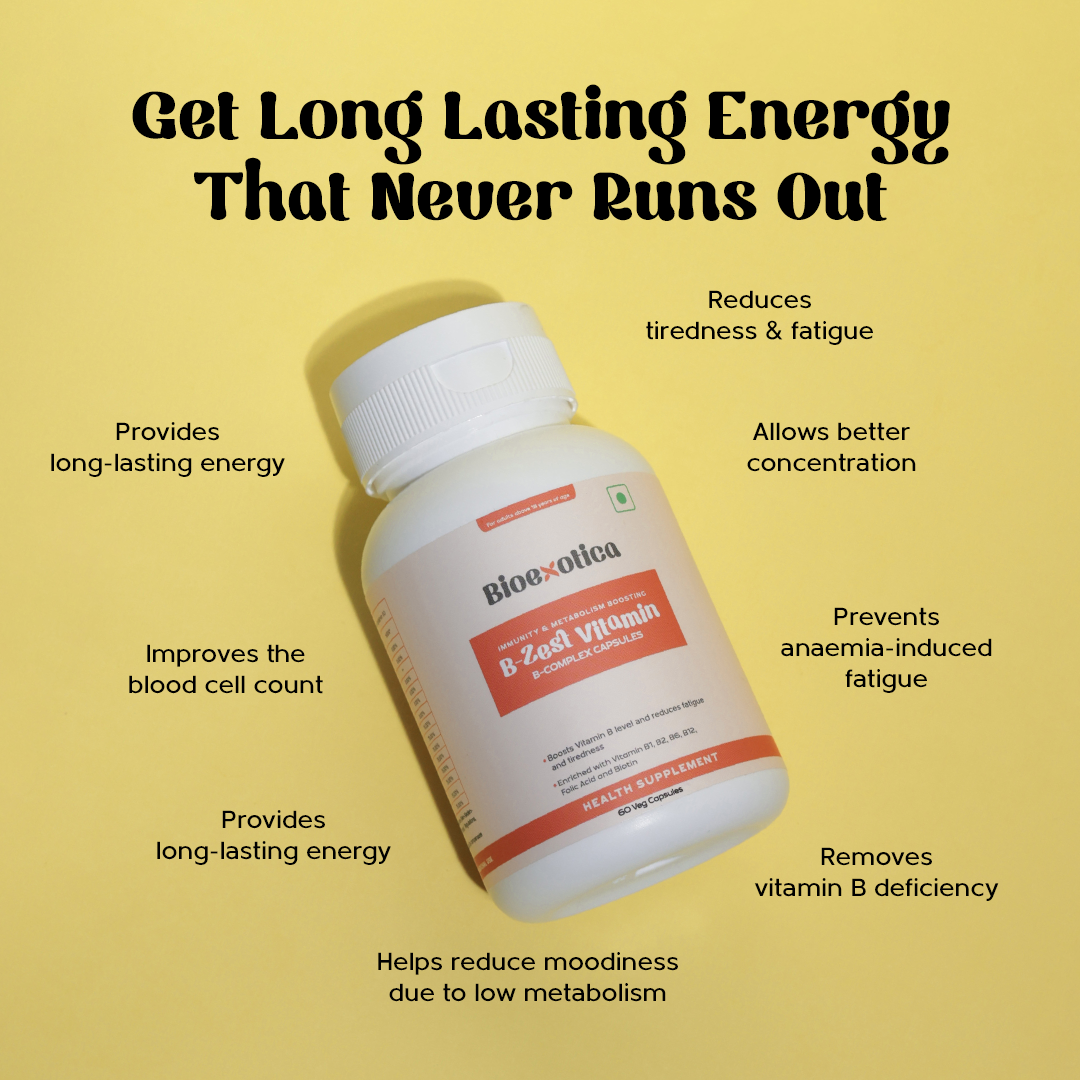 Bioexotica B-Zest Vitamin B-Complex Capsules | To increase Vitamin B levels & reduce stress levels